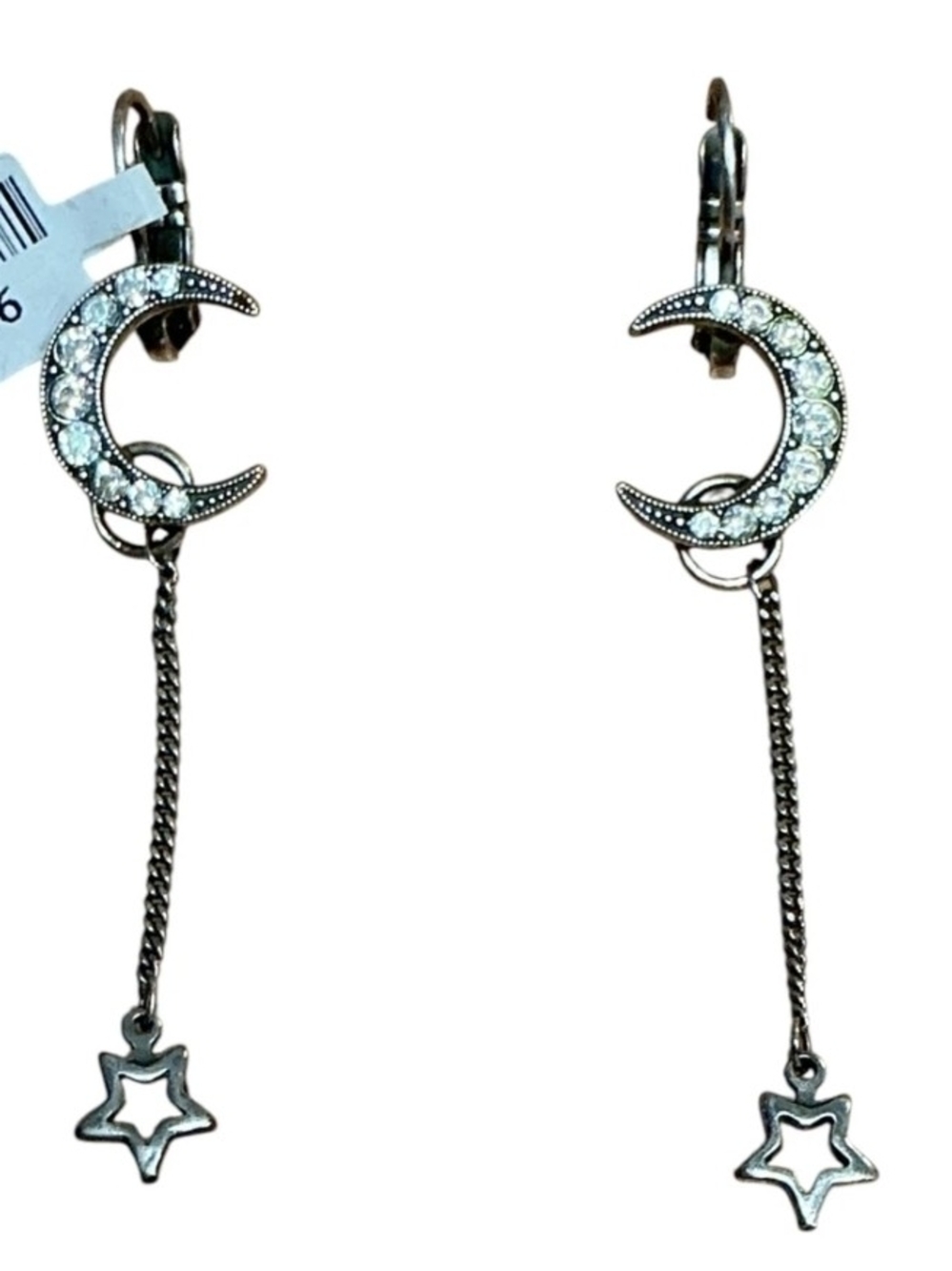Mariana Moon & Star Dangle Earrings in Silver with Clear Crystals